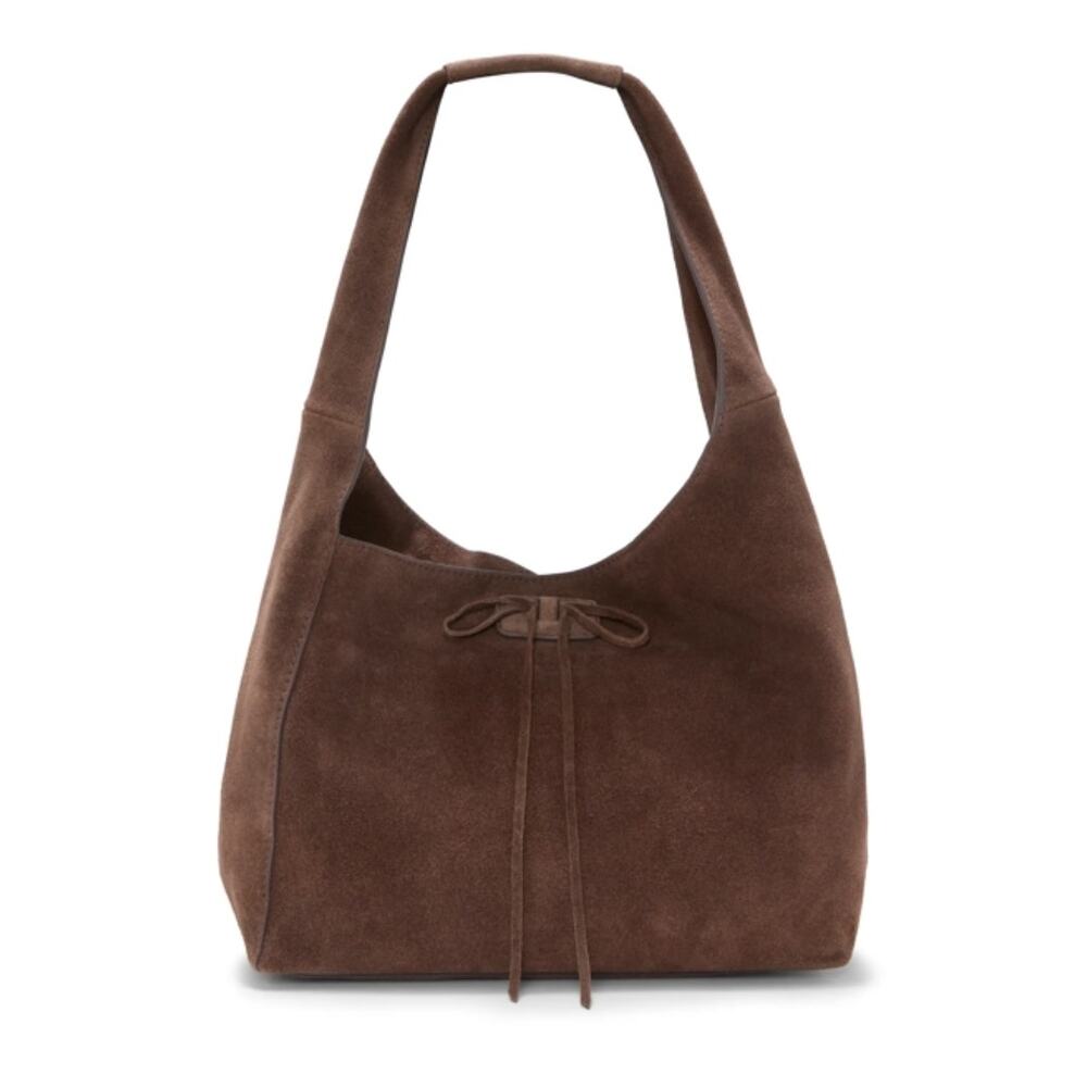 Lucky Brand Clem Hobo Bag Deep Taupe Suede Leather Slouchy Handbag Purse
